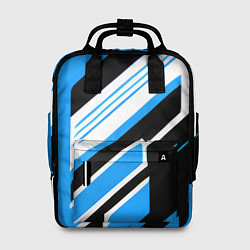 Рюкзак женский Бело-синие полосы на чёрном фоне, цвет: 3D-принт