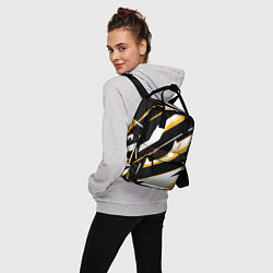 Рюкзак женский Жёлто-белые широкие линии на чёрном фоне, цвет: 3D-принт — фото 2
