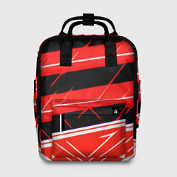 Женский рюкзак Чёрно-белые полосы на красном фоне