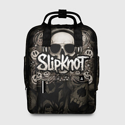 Рюкзак женский Slipknot на фоне черепа в очках и наушниках, цвет: 3D-принт