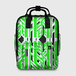 Женский рюкзак Бело-зелёные техно полосы на чёрном фоне