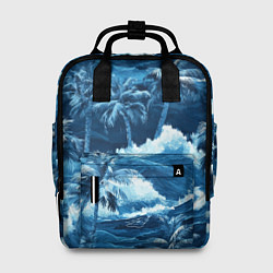 Рюкзак женский Пальмы и волны - голубые оттенки паттерн, цвет: 3D-принт