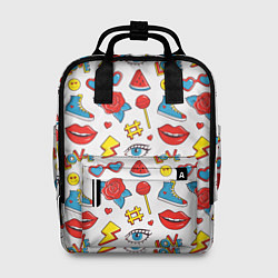 Рюкзак женский Паттерн с яркими молодежными стикерами, цвет: 3D-принт