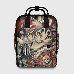 Женский рюкзак Котики и рыбки в сакуре