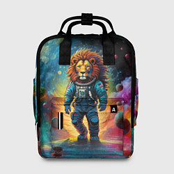 Рюкзак женский Лев бравый космонавт - неоновый космос, цвет: 3D-принт
