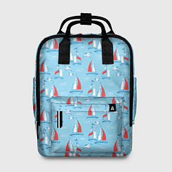 Женский рюкзак Морской паттерн с парусными лодками и чайками