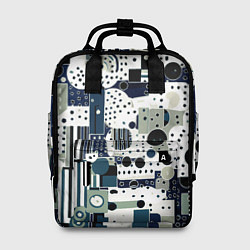 Рюкзак женский Чёрно-белый с синий абстракция фигуры точки, цвет: 3D-принт