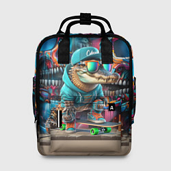 Женский рюкзак Крокодилёныш крутой скейтбордист - киберпанк