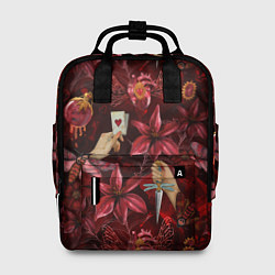 Женский рюкзак Бордовая готика с сердцем, лилиями и мотыльками