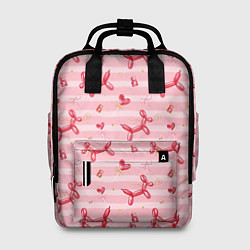 Рюкзак женский Красные шарики-собачки на розовых полосках, цвет: 3D-принт