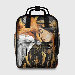 Рюкзак женский Девушка и лиса инь и янь, цвет: 3D-принт