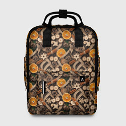 Женский рюкзак Новогодний орнамент с корицей и дольками апельсина