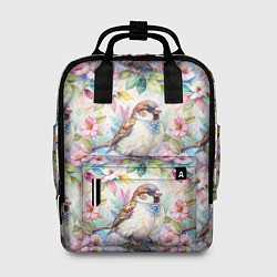 Женский рюкзак Воробей в ярких цветах паттерн