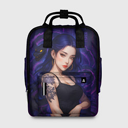 Рюкзак женский Девушка с тату на руке и пурпурная змея, цвет: 3D-принт