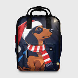 Рюкзак женский Новогодняя такса и звезды, цвет: 3D-принт