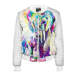 Бомбер женский Акварельные слоны, цвет: 3D-белый