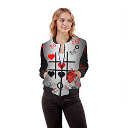 Бомбер женский Крестики нолики сердцами, цвет: 3D-черный — фото 2