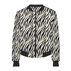 Бомбер женский Тигровый полосатый узор-черные, бежевые полосы на, цвет: 3D-черный