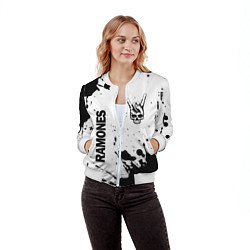 Бомбер женский Ramones и рок символ на светлом фоне, цвет: 3D-белый — фото 2