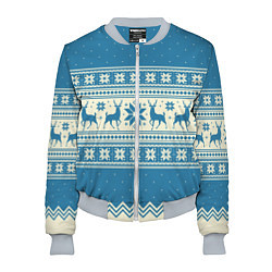 Бомбер женский Sweater with deer on a blue background, цвет: 3D-меланж
