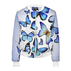 Бомбер женский Голубые бабочки, цвет: 3D-белый