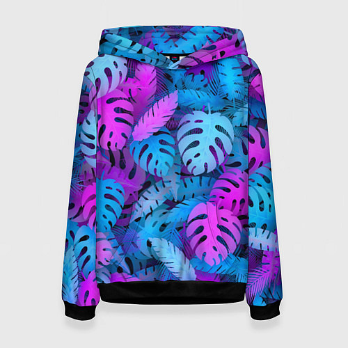 Женская толстовка Сине-розовые тропики / 3D-Черный – фото 1