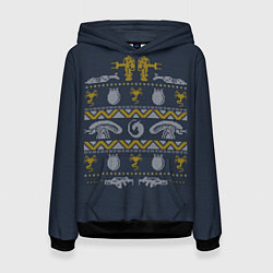 Толстовка-худи женская Новогодний свитер Чужой, цвет: 3D-черный