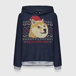 Толстовка-худи женская Doge Such Christmas, цвет: 3D-меланж