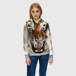 Толстовка-худи женская Свирепый тигр, цвет: 3D-меланж — фото 2