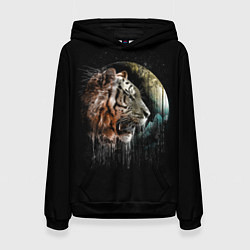 Толстовка-худи женская Космический тигр, цвет: 3D-черный