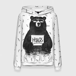 Толстовка-худи женская Bear Hugs, цвет: 3D-белый