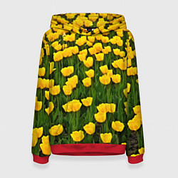 Толстовка-худи женская Жёлтые тюльпаны, цвет: 3D-красный