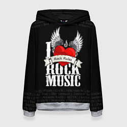 Толстовка-худи женская I Love Rock Music, цвет: 3D-меланж