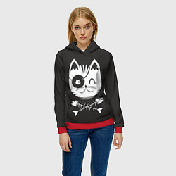 Толстовка-худи женская Кот пират, цвет: 3D-красный — фото 2