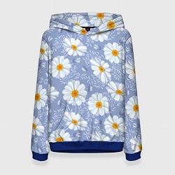 Толстовка-худи женская Нежные ромашки, цвет: 3D-синий
