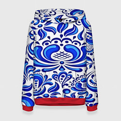 Толстовка-худи женская Роспись гжель, цвет: 3D-красный