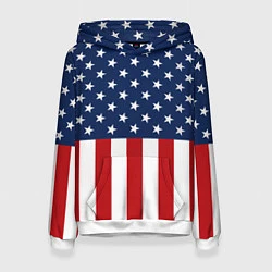 Толстовка-худи женская Флаг США, цвет: 3D-белый