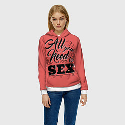 Толстовка-худи женская All you need is sex, цвет: 3D-белый — фото 2