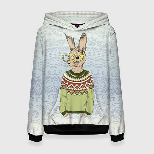 Женская толстовка Кролик хипстер / 3D-Черный – фото 1