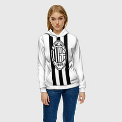 Толстовка-худи женская AC Milan: Black & White, цвет: 3D-белый — фото 2