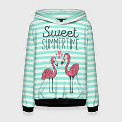 Толстовка-худи женская Sweet Summer Flamingo, цвет: 3D-черный