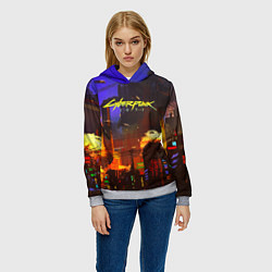 Толстовка-худи женская Cyberpunk 2077: Night City, цвет: 3D-меланж — фото 2