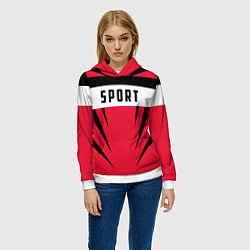 Толстовка-худи женская Sport: Red Style, цвет: 3D-белый — фото 2