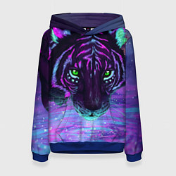Толстовка-худи женская Неоновый тигр, цвет: 3D-синий