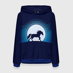 Толстовка-худи женская Лошадь под луной, цвет: 3D-синий