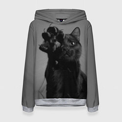 Толстовка-худи женская Черный котик, цвет: 3D-меланж