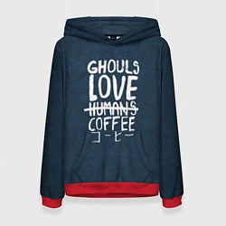 Толстовка-худи женская Ghouls Love Coffee, цвет: 3D-красный