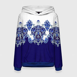 Толстовка-худи женская Растительный орнамент, цвет: 3D-синий