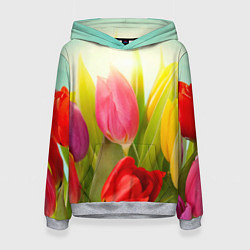 Толстовка-худи женская Цветущие тюльпаны, цвет: 3D-меланж