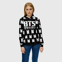 Толстовка-худи женская BTS: Black Pattern, цвет: 3D-черный — фото 2